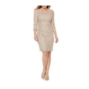 Jackie Jon Sheath Dress 3/4 Sleeve Beige Skin D6